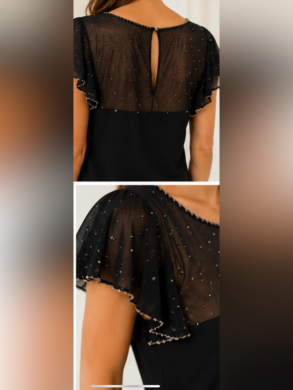 B2 USA Black Beaded Sheer Evening Blouse Size 14 NWT Elegant Cocktail Party Top - Picture 3 of 12